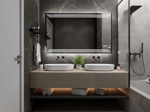Miroir de salle de bains avec étagère et éclairage M17 